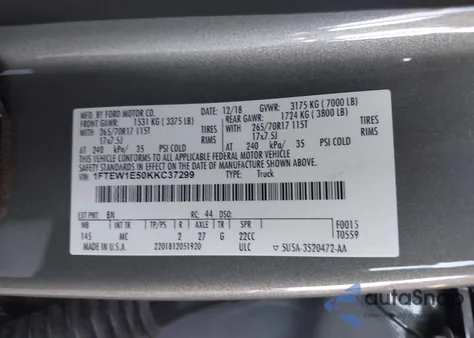 2019 Ford F-150 Xlt z USA, uszkodzony, nr VIN 1FTEW1E50KKC37299